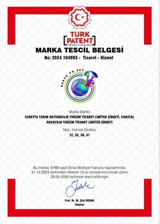 Earth to Sky Türkiye Marka Tescil Belgesi